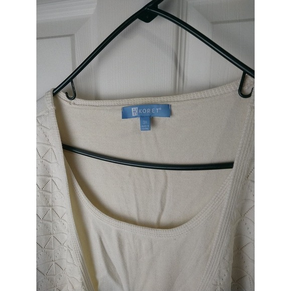 Koret Cream 3/4 Sleeve Geometric Knit Open Cardigan. Size 3X - Picture 3 of 10